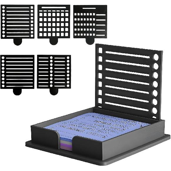 Sticky Note Stencil and Holder, Stick List Organizer, Post It Dispenser for Room and Office Desk Organizer, with Five Different Stencil