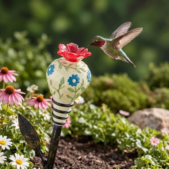 Hummingbird Feeder Garden Stakes Stakes, Vintage Flower Bird Nectar Feeders, Resin Wildlife Feeding Station Outdoor Feeders for Yard Patio Decor Small