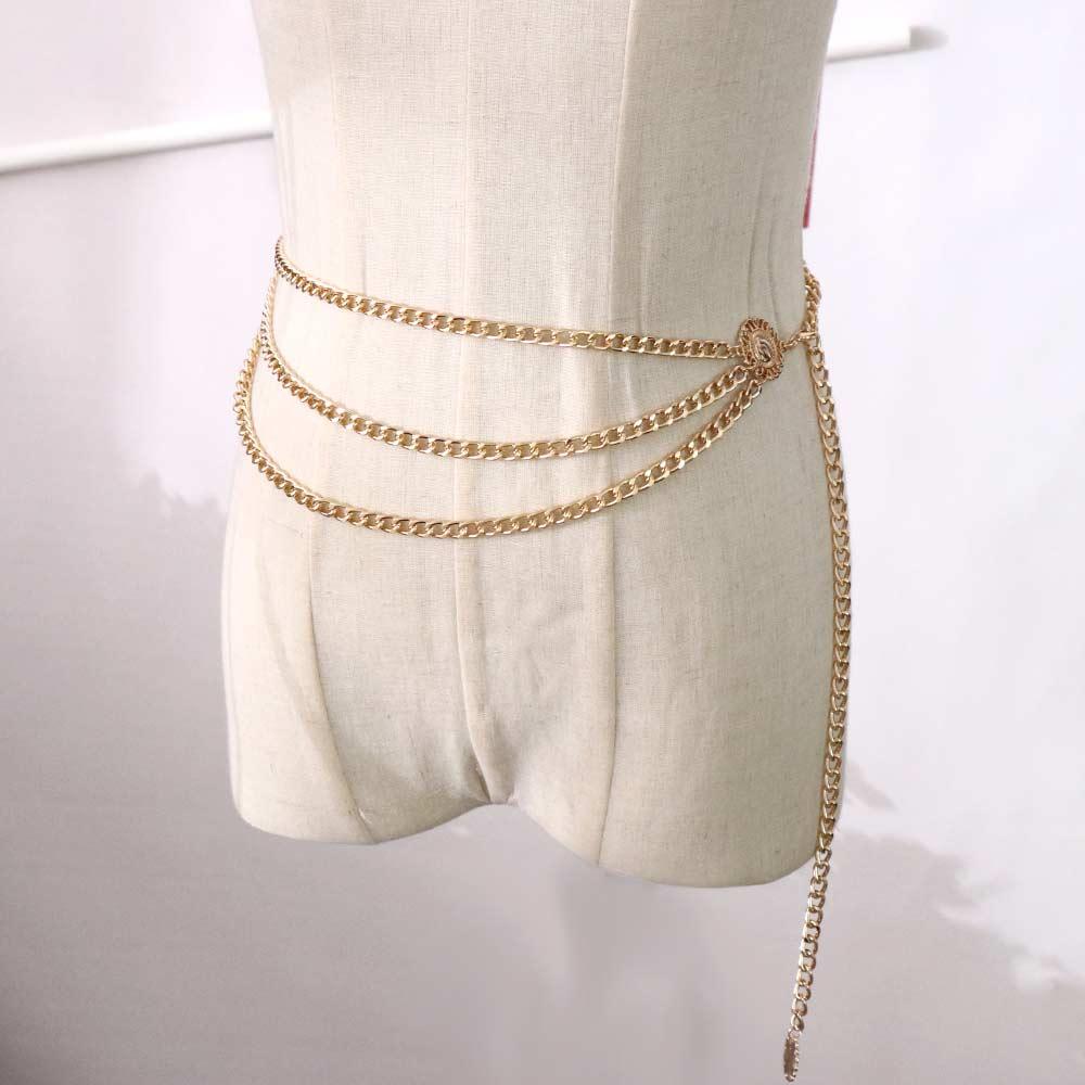 Cuciture Catene Regolabili a Tre Strati in Lega Ciondolo Rotondo Nappa Catena in Alluminio Catena Vita Cinture Metalliche Catena per il Corpo da Donna