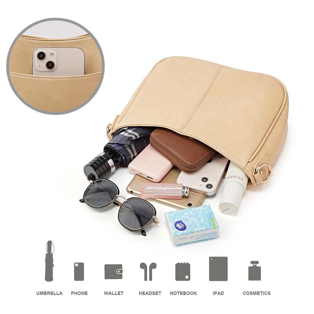 BRASS TACKS Leathercraft Genuine Leather HandbagShoulder Bag for Women, Large Capacity, Elegant Design (Beige)