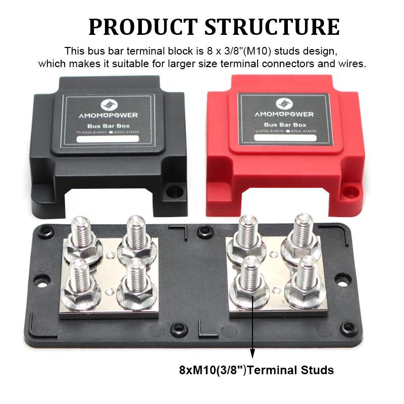 400A 48VDC Dual Modular Tinned Heavy Duty Copper Busbar M8/M10 Stud for Solar Power Distribution Fuse Components