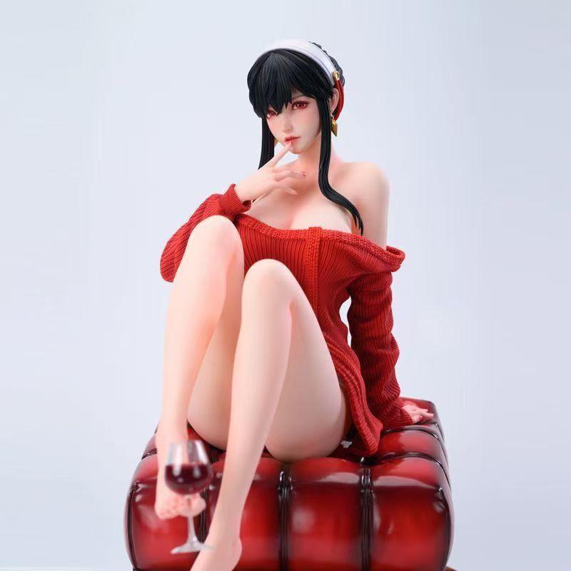 

Spy x Family Tipsy Yor Forger Figure 1/4 Scale GK Statue Red Sweater Wine Glass Collector-Worthy Miniature Plaything for Animation fans favorite No box
