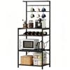 Freestanding Shelving Unit, Industrial Storage Shelf with 6 Hooks and Wine Rack for Living Room, Home Office, Black
