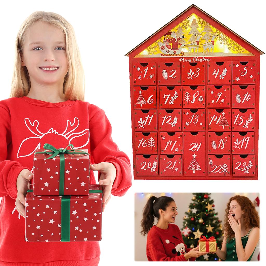 Wooden Christmas Advent Calendar House Shaped Countdown Calendar with 24 Drawers Countdown To Christmas Gifts for Kids