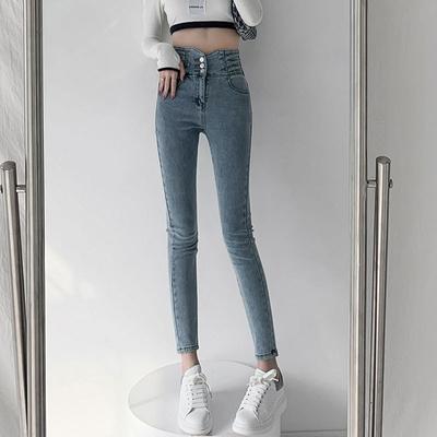 Blugi de culoare deschisă pentru femei, talie înaltă, subțire, cu elastic în jos, design strâmt, creion, croit, pantaloni skinny