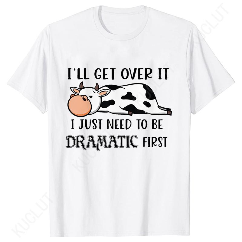 Women T-Shirt Sleepy Lazy Cow Graphic Y2k Tops Funny Dramatic Animal Print Shirt Summer Short Sleeve Tee Vintage Female Clothing