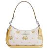 Teri 24 Geantă de mână/crossbody medie pentru femei cu logo, imprimeu floral, piele texturată, culoare argintie cu cretă
