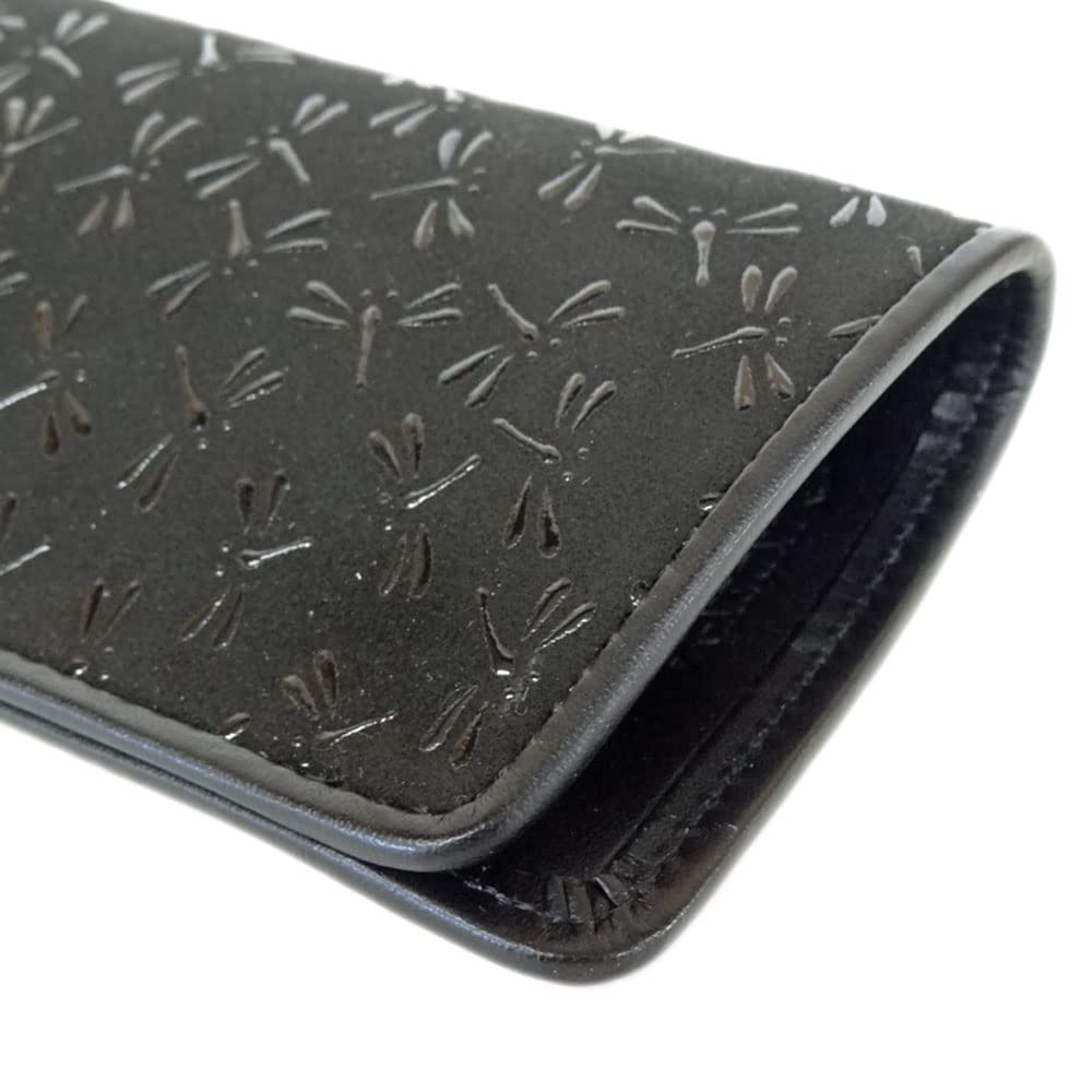 Inden Glasses Sack 4203 Black Deerskin x Black Lacquer Dragonfly Pattern Soft Type 16cm x x [Indenya] 7.3cm 1.8cm