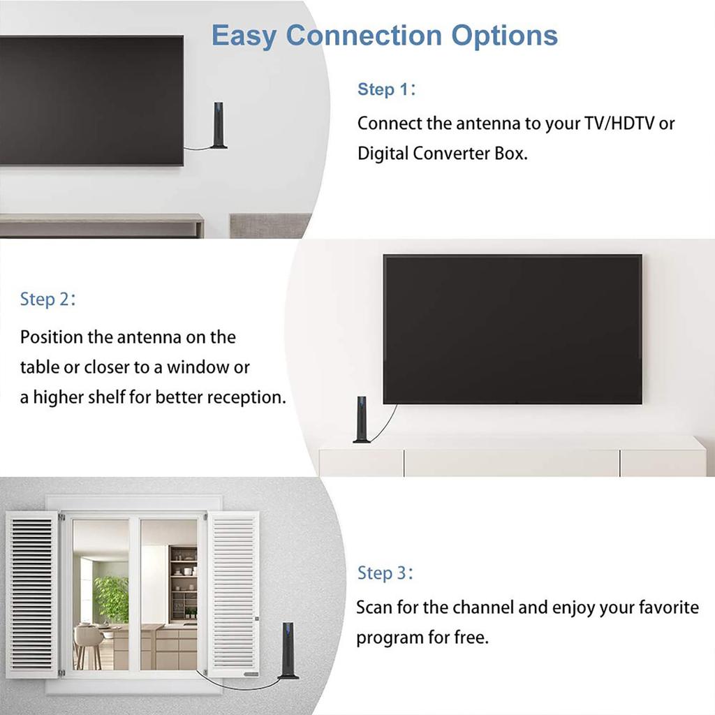 4K HD Digital Indoor Amplified TV Antenna 120 Miles Ultra HDTV With Amplifier Quick Response Aerial Set