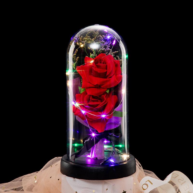 

Velvet Twin Roses in Glass Dome - Romantic Christmas or Birthday Gift for Girlfriend 11.8 x 11.8 x 22.5 cm