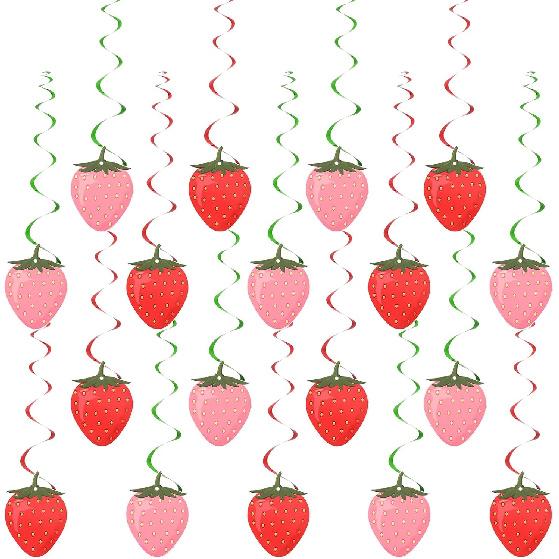 36 PCS Strawberry Hanging Swirl Banner, Strawberries Party Decorations Berry Theme First Birthday Hanging Swirl Ceiling Strawberries Birthday Banners