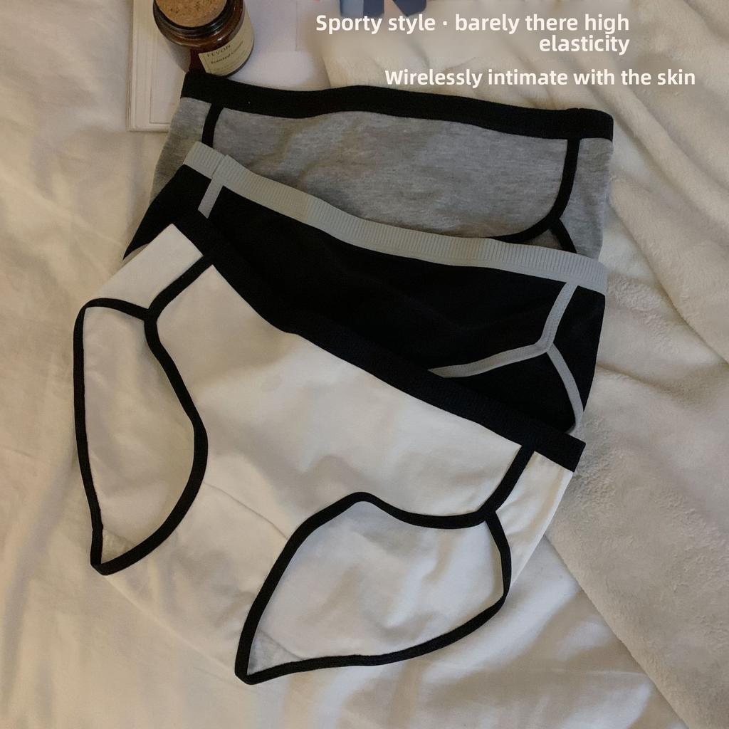 Female Spring and Autumn Simple Contrast Color Pure Cotton Comfortable Waist High Split Triangle Briefs