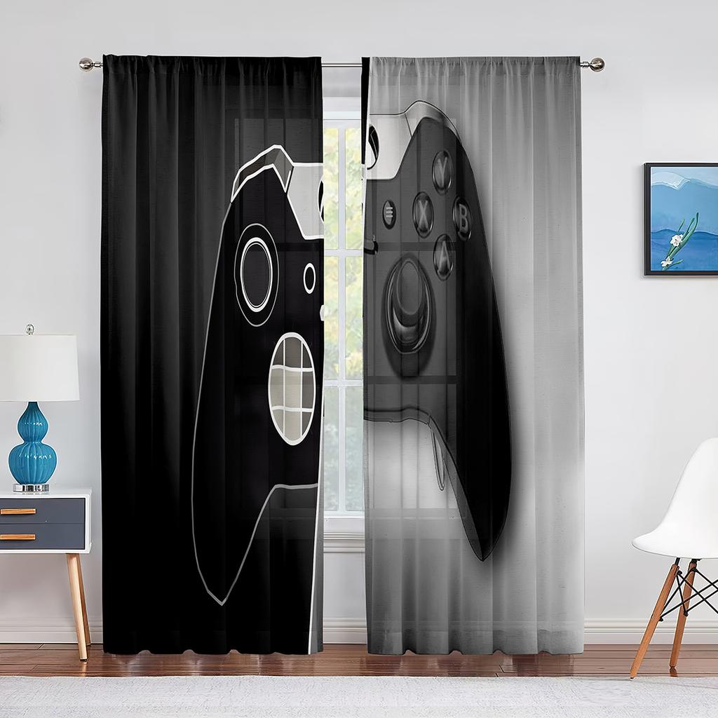 Chłopięce tiulowe zasłony dla graczy do dekoracji salonu Kontroler do gier Gra wideo dla dzieci Przezroczysta woalowa zasłona Zasłony okienne Żaluzje