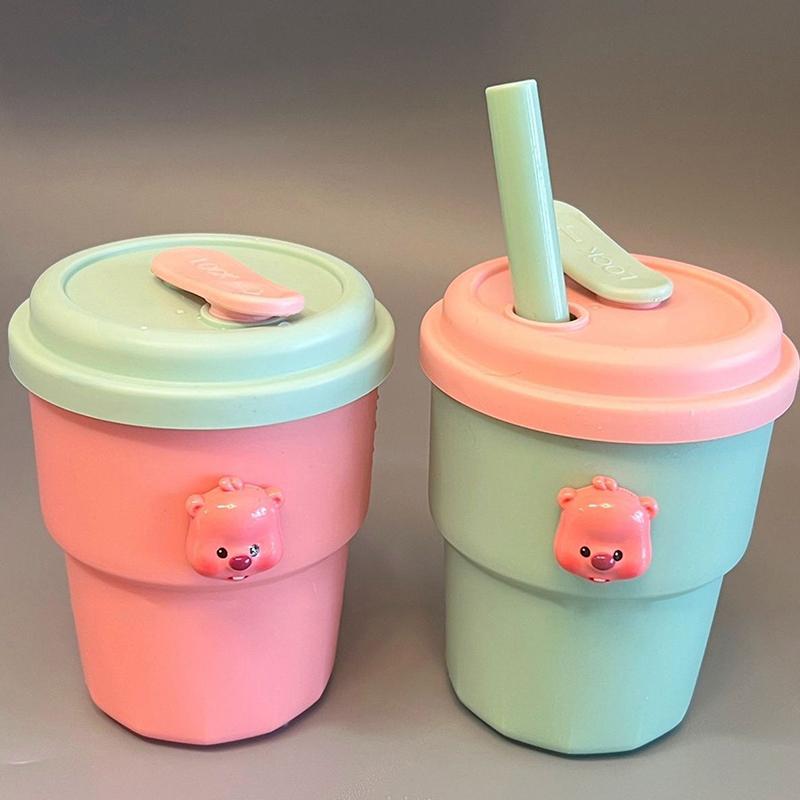 500Ml Coffee Mug With Lid Straw Silicone Cold Juice Milk Tea Mug Leak-Proof Drinking Water Bottles Portable Travel Cup