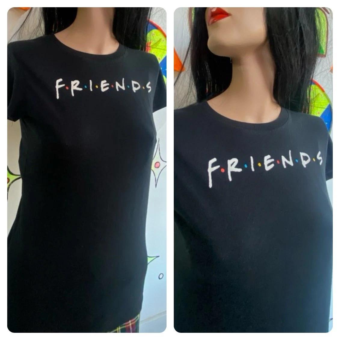Vintage Friends TV Show Shirt 90s Graphic Baby Tee Black Retro Y2K Pop Culture L