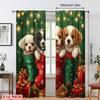 Set Of 2 Cute Puppy Floral Curtain Polyester Christmas Window Decor Home With Rod Pocket Blackout