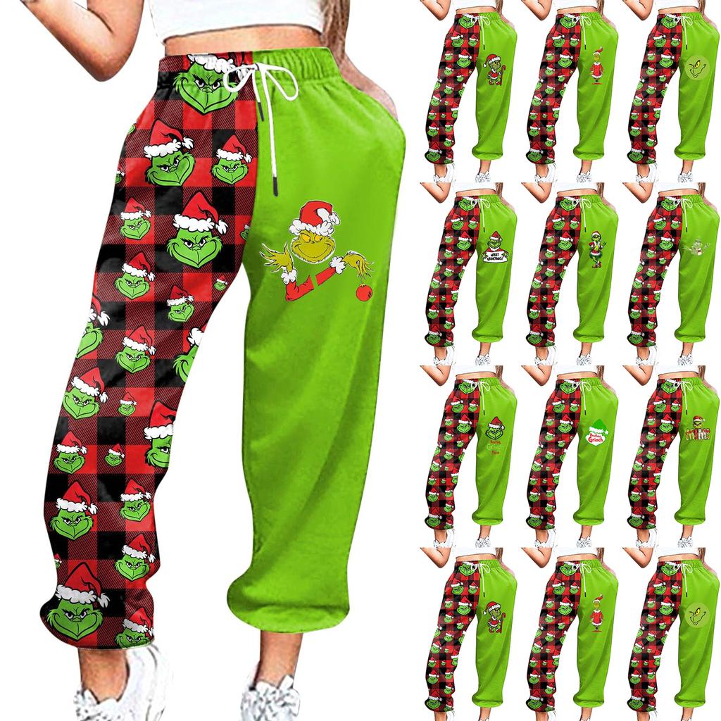 Women's Casual Fashion Christmas Printed Casual Sweatpants Elastic Waist Drawstring Pants