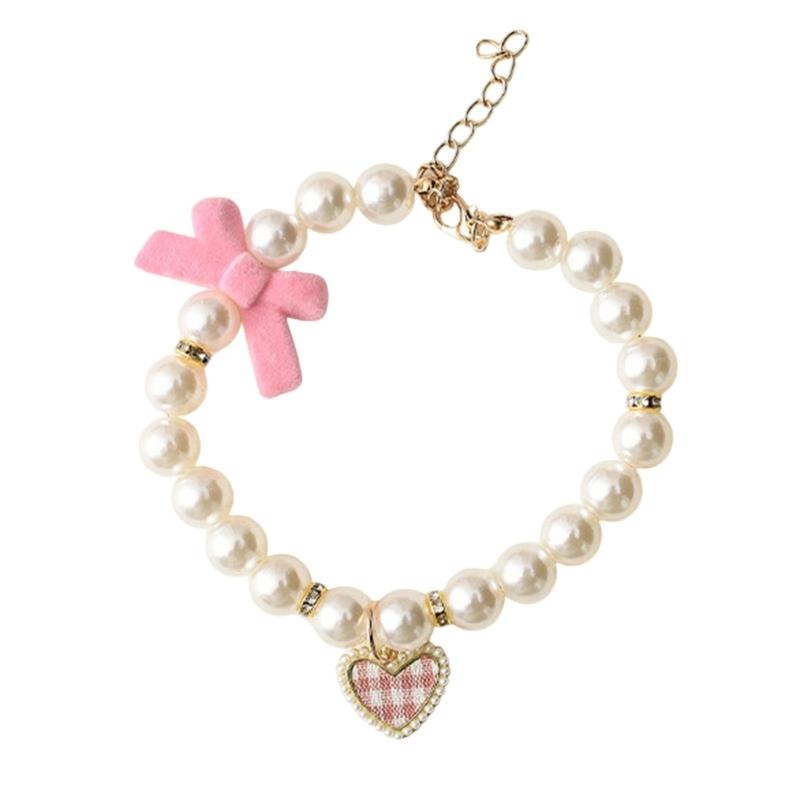 

Собаки Кішки Перлове Намисто Ручної Роботи Домашня Тварина Довге Елегантне Намисто з Візерунком Бантика для Повсякденного Носіння та Зібрань Домашніх Тварин S рожевий