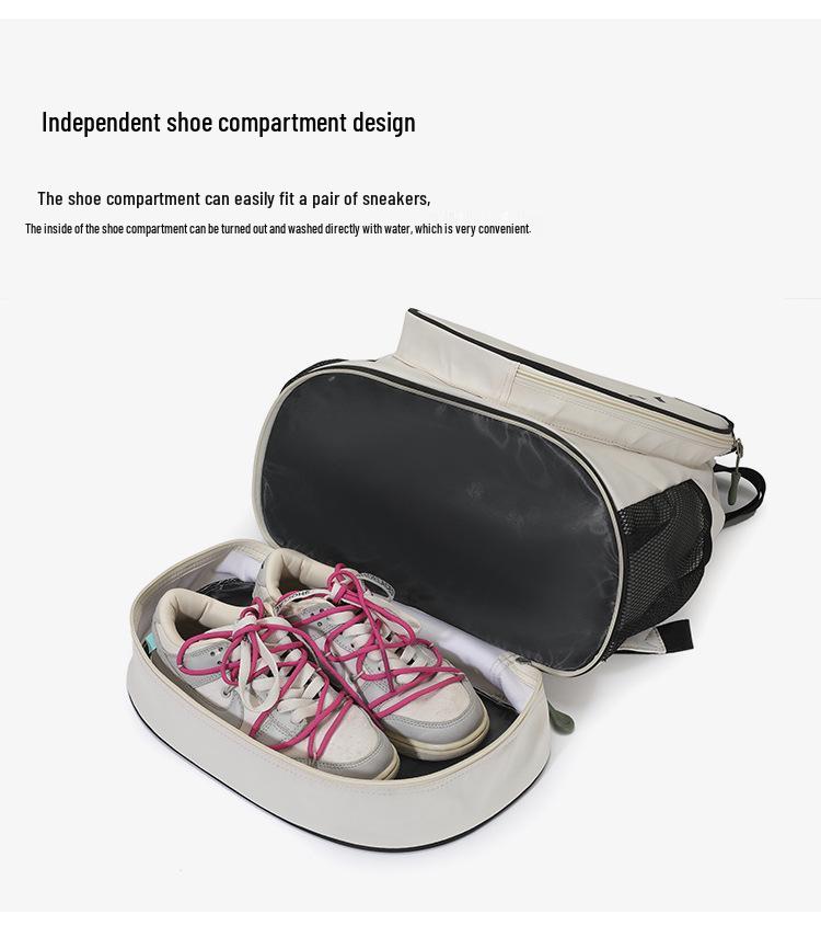 Dual-Use Sports Backpack: Wet/Dry Separation for Badminton & Tennis, Drawstring Closure, Shoe Compartment, Printed Logo