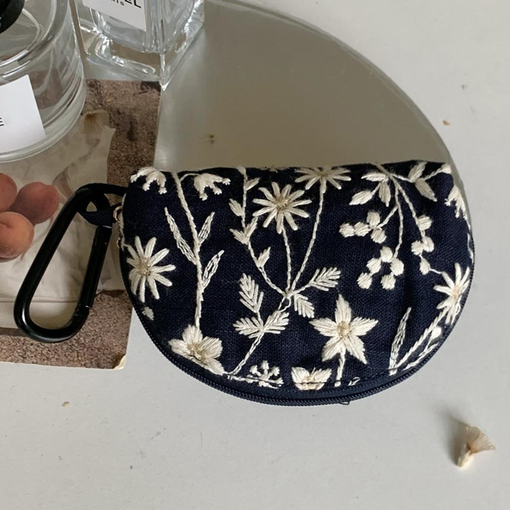 Cute Embroidery Storage Bag Flower Ethnic Coin Purse Cotton Linen Card Holder Small Cosmetic Bag Student