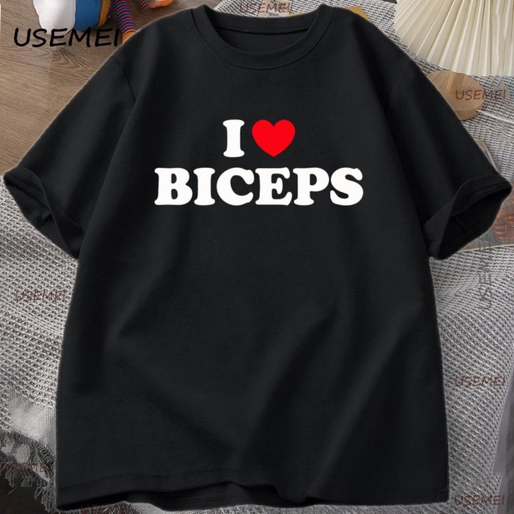 Ich liebe Bizeps T-Shirt Lustiges Fitnessstudio Schwarm Tee für Fitnessfans T-Shirt Lässig Kurzarm Rundhals T-Shirt Y2k Kleidung