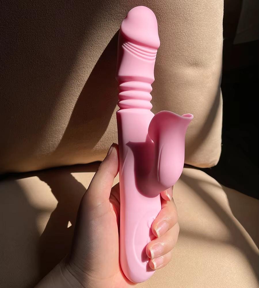 Double Tongue Vibrating Dildo for Women, Heating Telescopic Rotating Vibrators, Anal Clitoris Vaginal Stimulator Sex Toys