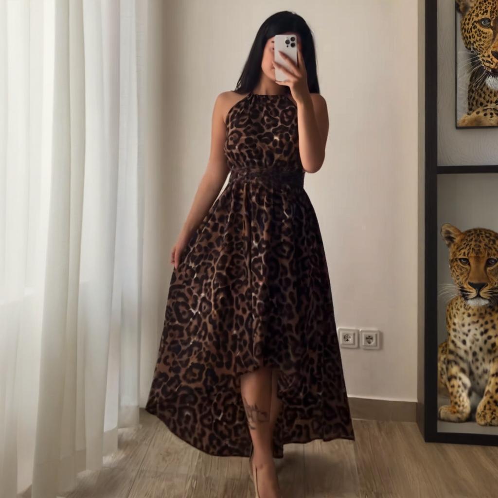 2025 Summer Leopard Print Sleeveless Women's Sexy Slimming Casual Dress