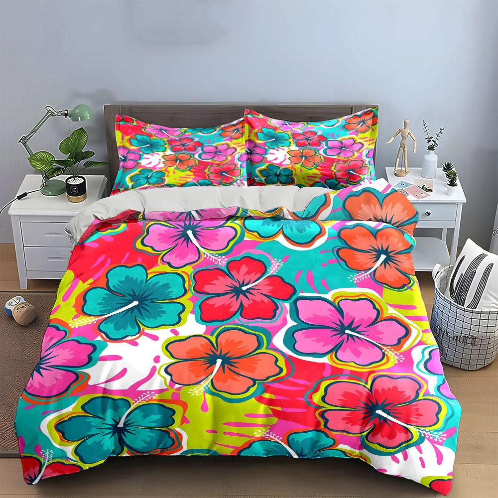 Tropical Floral Three-Piece Set Kid'S And Adults' Bedroom Decor, Exquisite Three-Piece Bedding Set Gift