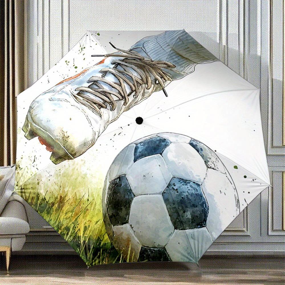 

Folding Umbrella The Umbrella Features a Large Soccer Ball Pattern with a Grassy Background. Fits Travel, Backpack, Holiday Gi (as the picture,iron&8K)