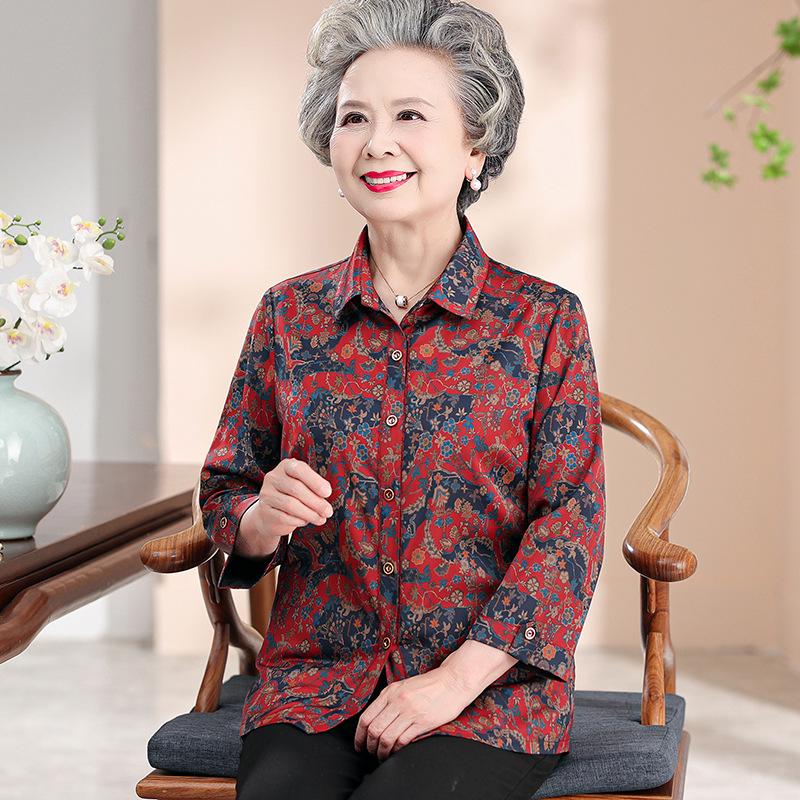 

Grandma s Classic Silk Seven-Sleeve Shirt for Summer 2026 - New Arrival for Middle-Aged & Elderly Women XL (recommended 100-110 jin)