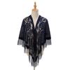 1116  Women Party Shawl Flower Embroidery Hollow Out Tassel See-through Solid Color Clothes Matching Cardigan Prom Scarf Lady