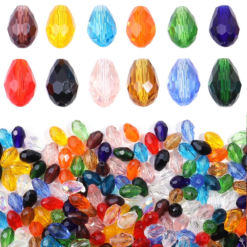 50pcs/lot 8x12mm Droplet Shaped Crystal Beads Colorful Loose Spaced Faceted Glass Beads For DIY Exquisite Bracelet Earring Gifts