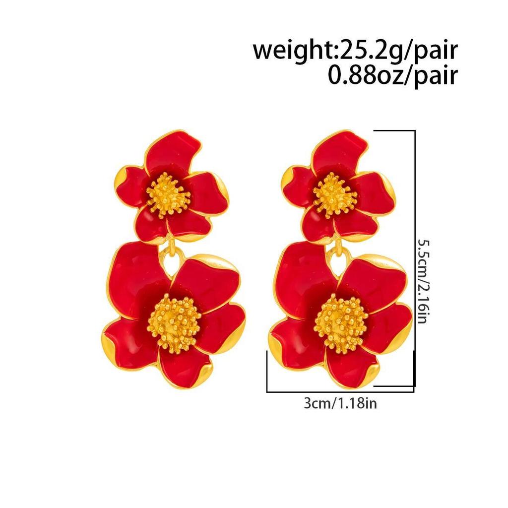 IngeSight.Z Exquisite Romantic Red White Drop Oil Flower Stud Earrings for Women Creative Trendy Metal Piercing Earrings Jewelry