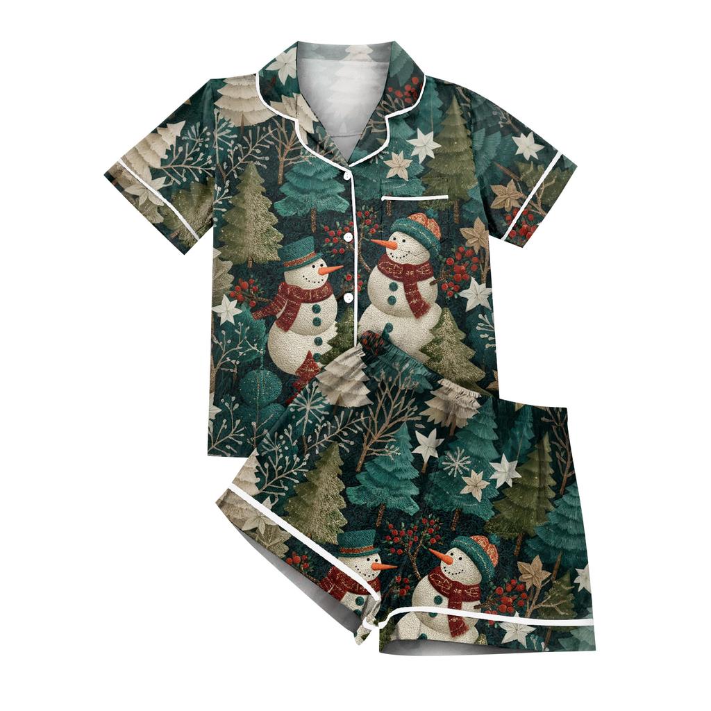 Dammode Lös Casual Topp Shorts Tvådelad Set Jul Tryckt Pyjamas Set