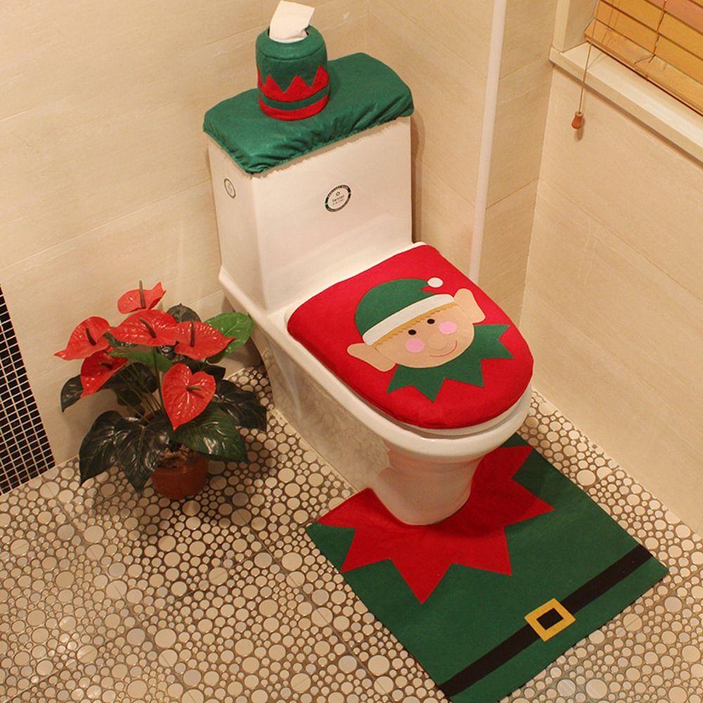 Set Christmas Decorations Decorative Products Toilet Seat Cover Toilet Case Rug Set Toilet Mat