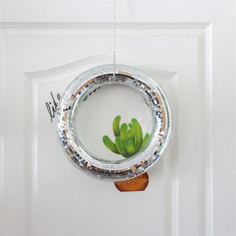 Sparkling Discos Wreath Rings Decors Reflective Hanging Ornament Mirrored Round Wreath Pendants Festivals Party Decors