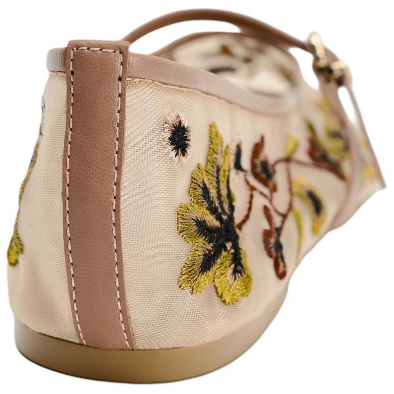 Zara Floral Embroidery Flat Mary Jane Shoes Women Shoes Rose-Red 12509410