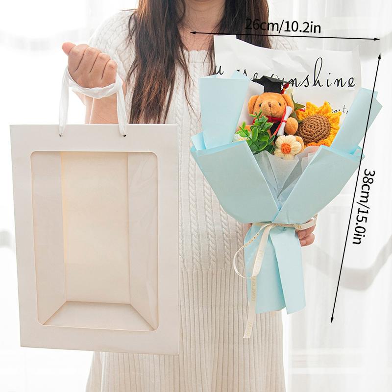 Dr.Bear Graduation Crochet Flower Bouquet Artificial Sunflower Hand Knitted Bouquets with Gift Bag Students Graduation Gift