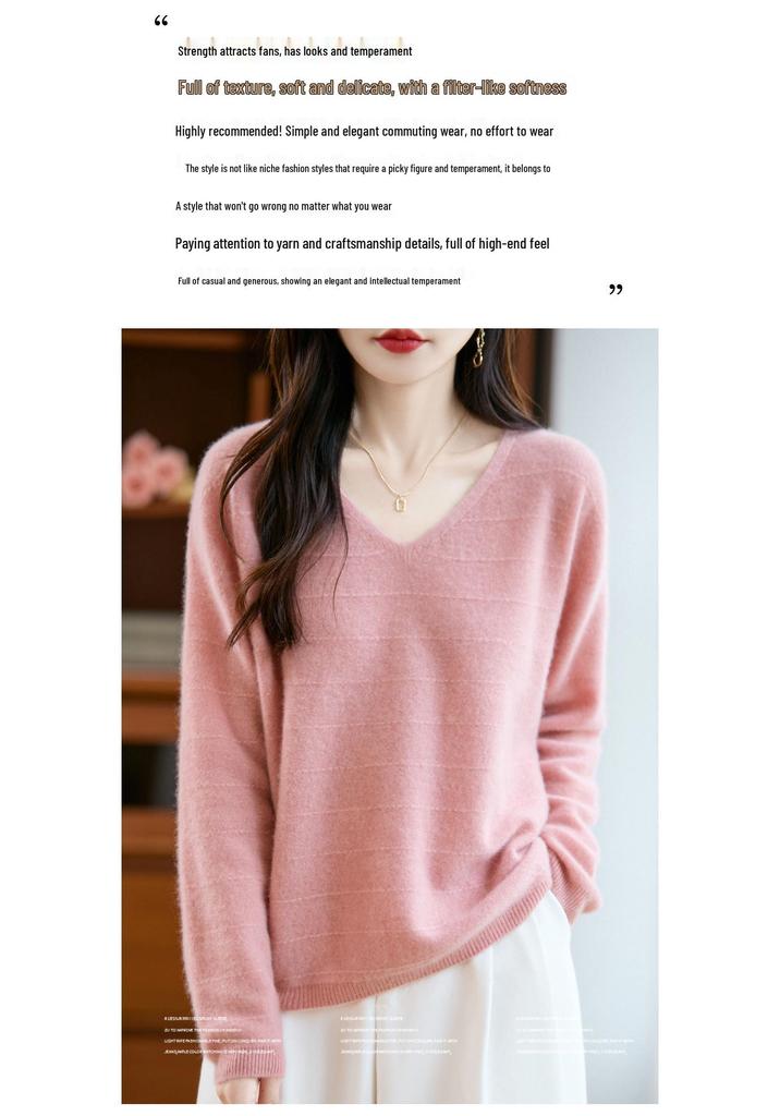 Women's V-Neck Pure Wool Sweater: Lightweight, Lazy Style Knit for Autumn & Winter, Cashmere Base Layer.