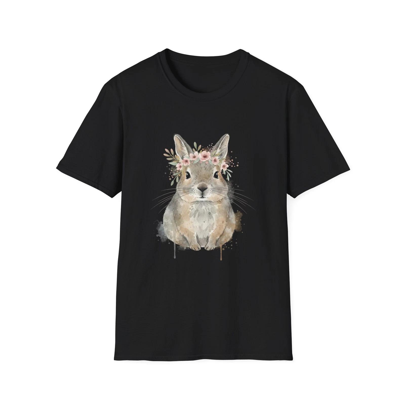 

Bunny Floral Watercolor Boho Black Tee Nature Aesthetic Graphic T-Shirt XL