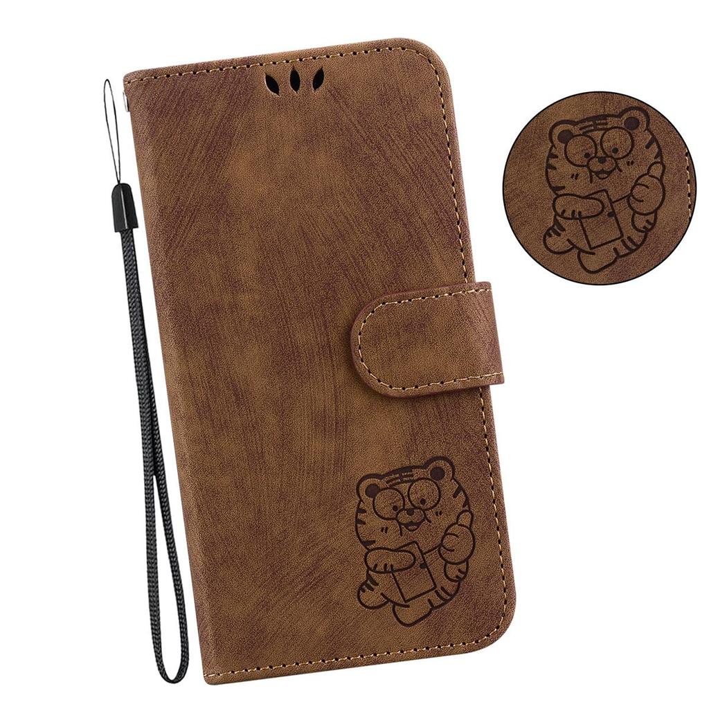 Brown Cute Cartoon Little Tiger Pattern Wallet PU Leather Case with For iPhone Samsung Umidigi Infinix TECNO...Suitable for Over 900 Phone Models