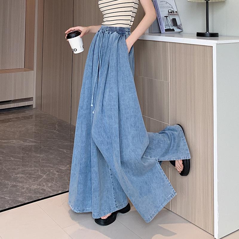 Spring and Autumn Loose Plus Size Elastic Waist Lantern Jeans Women's Wide-leg Slimming Mopping Pants Women's Simple Pants
