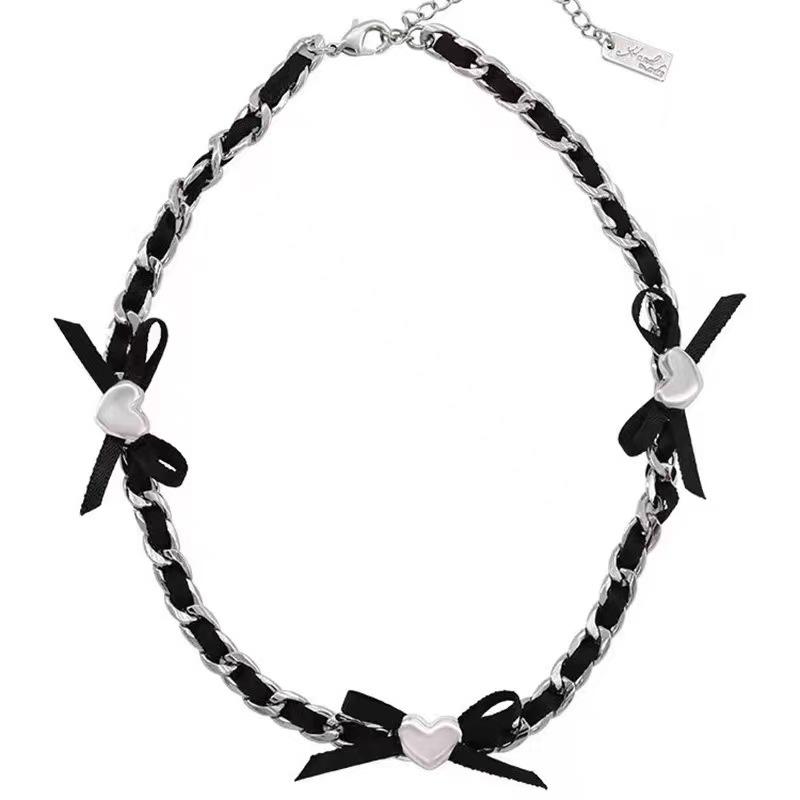 Korea Dongdaemun Reina personalized love bow handmade necklace Spice girl cool handsome hip-hop necklace