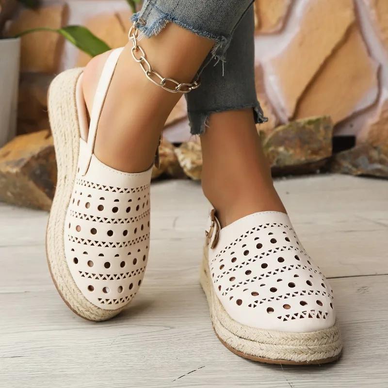 Fashion 2025 Summer New Fur Woven Platform Baotou Hollow Sandals for Women