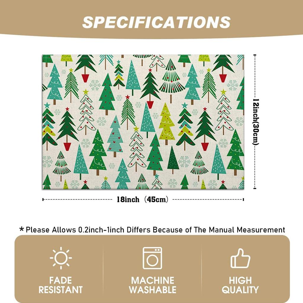 4/6pcs, Christmas Themed Colorful Christmas Tree And Snowflake Pattern Placemats, Suitable for Holiday Table Settings, Family Gatherings And Party Dec