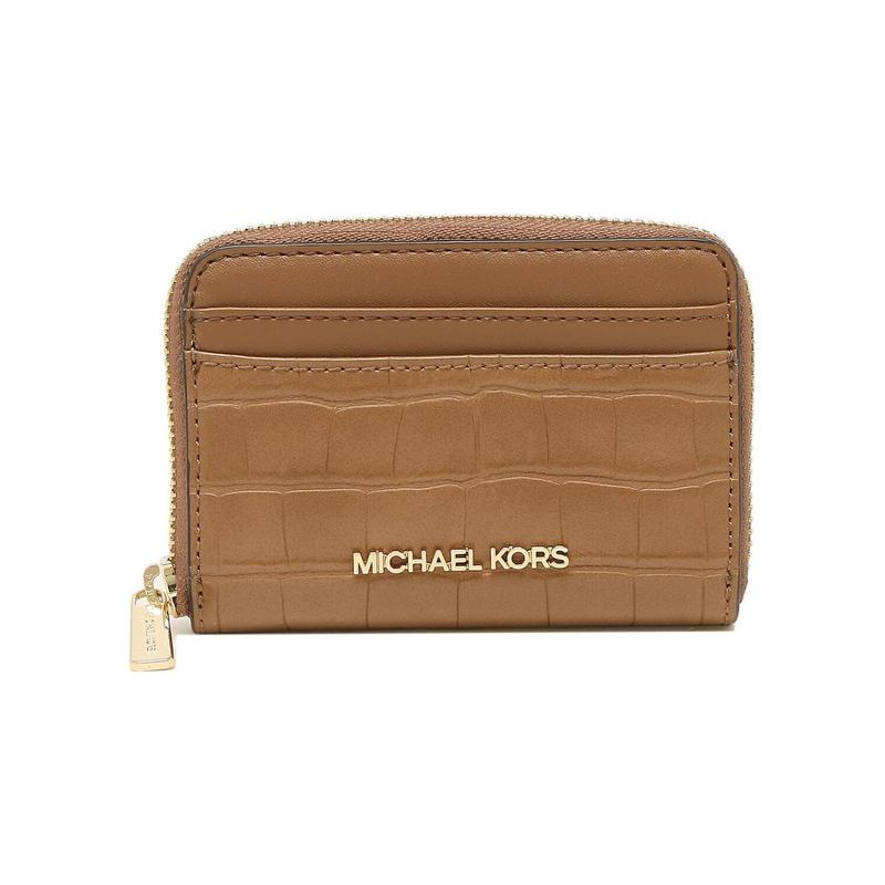MICHAEL KORS Letter Logo Signature Plate Leather Coin Purse Wallet Medium Women s Yellow Brown коричневый