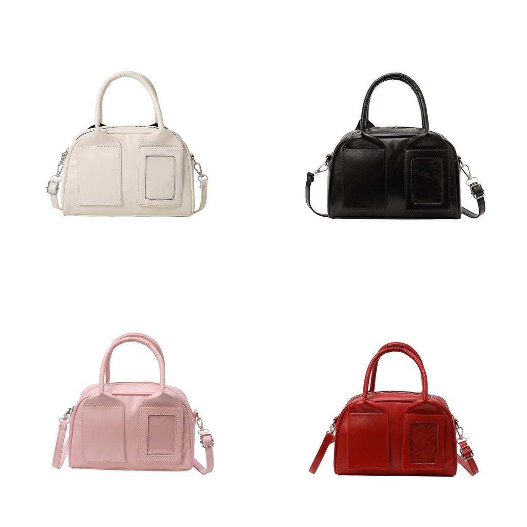 Pu Boston Bag For Women Small Crossbody Street Style With Zipper Closure