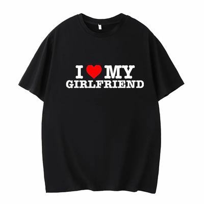 Fashionable Round Neck T-Shirt I Love My Girlfriend Summer New Arrival Street Style Short Sleeve Women's Top Floral Pattern