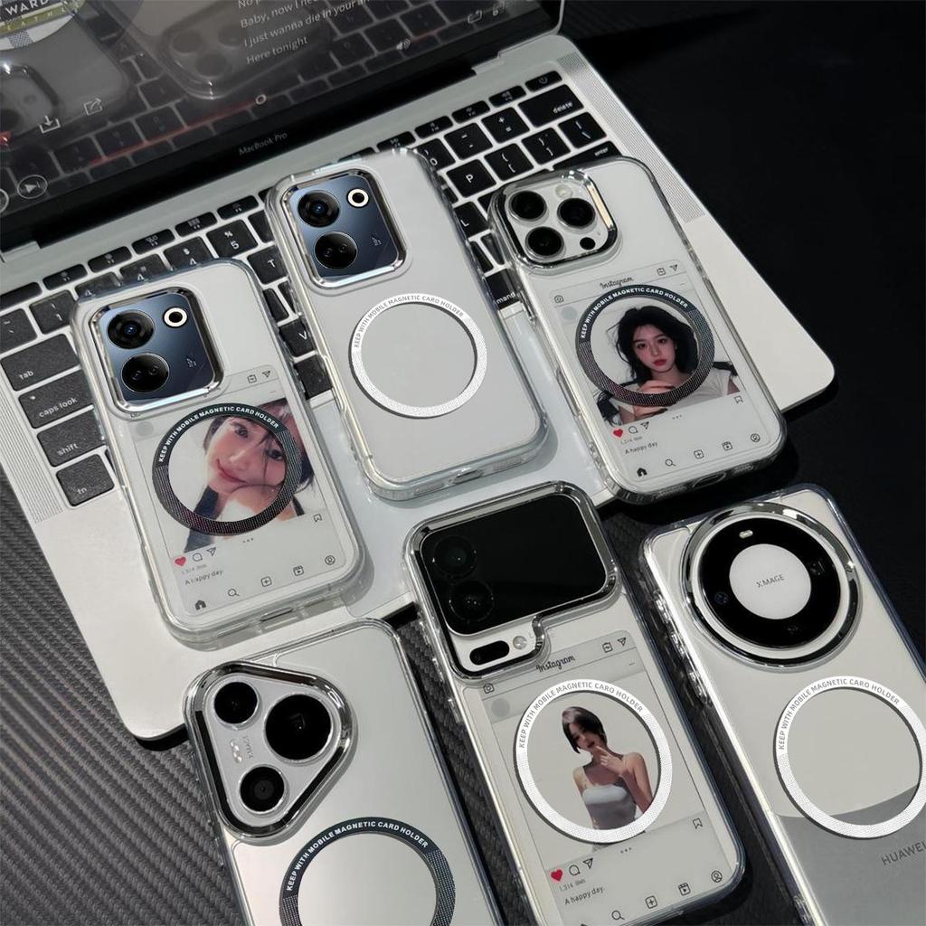 Magnetic Clear Phone Case for TECNO CAMON 20 4G,20 Pro 4G Card Insert DIY Photo Holder Soft TPU Cover