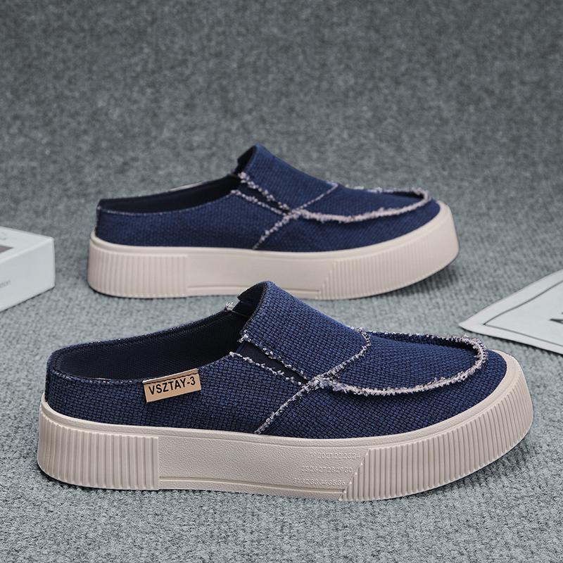 Thick Bottom Closed Toe Slides Half Shoes For Men Mules Platform Board Shoes Backless Loafers Slippers Semi-Drag Casual Shoes